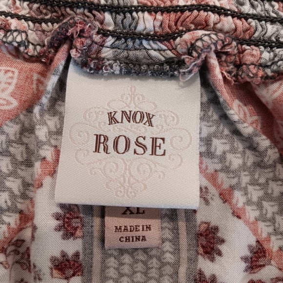 Knox Rose Womens Top XL Maroon Chevron Floral Boho Smocked Off The Shoulder Crop - Picture 5 of 7